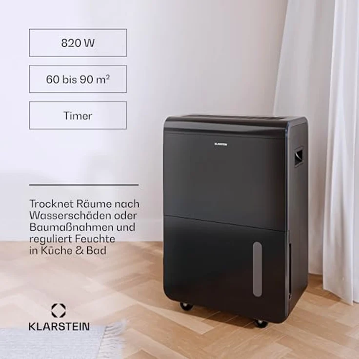 Klarstein DryFy Grand Smart 70L Luftentfeuchter - WLAN-App-Steuerung, 8L Tank, 24h Timer - Tragbar, für Keller & Räume bis 90 m² – Bild 4