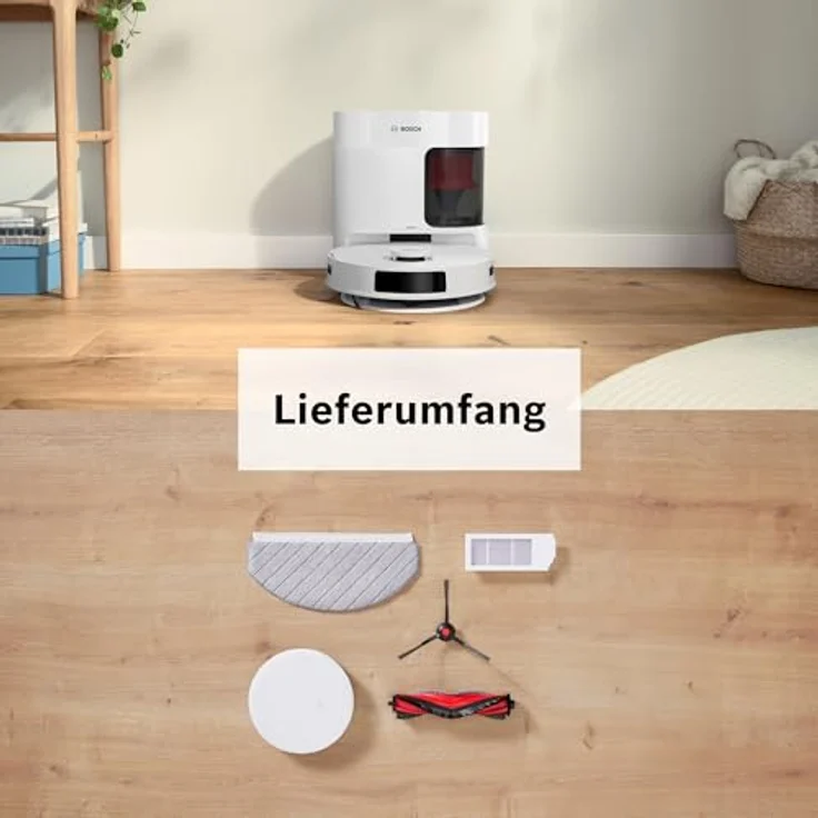 BOSCH Saugroboter Spotless + BCRD1W, Saug- und Wischroboter mit 11.000 Pa Saugkraft, beutellos, Infrarot Navigation, Carbon Bürste, Trocken-Servicestation – Bild 18