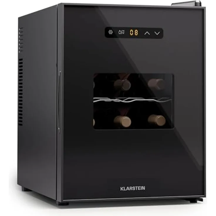 Klarstein Freistehender Weinkühlschrank 1 Zone, Getränkekühlschrank Klein, Kleiner Weinschrank, Wein-Kühlschrank Klein mit Glastür, Indoor/Outdoor Flaschenkühlschrank, Wine Fridge, 12 Flaschen
