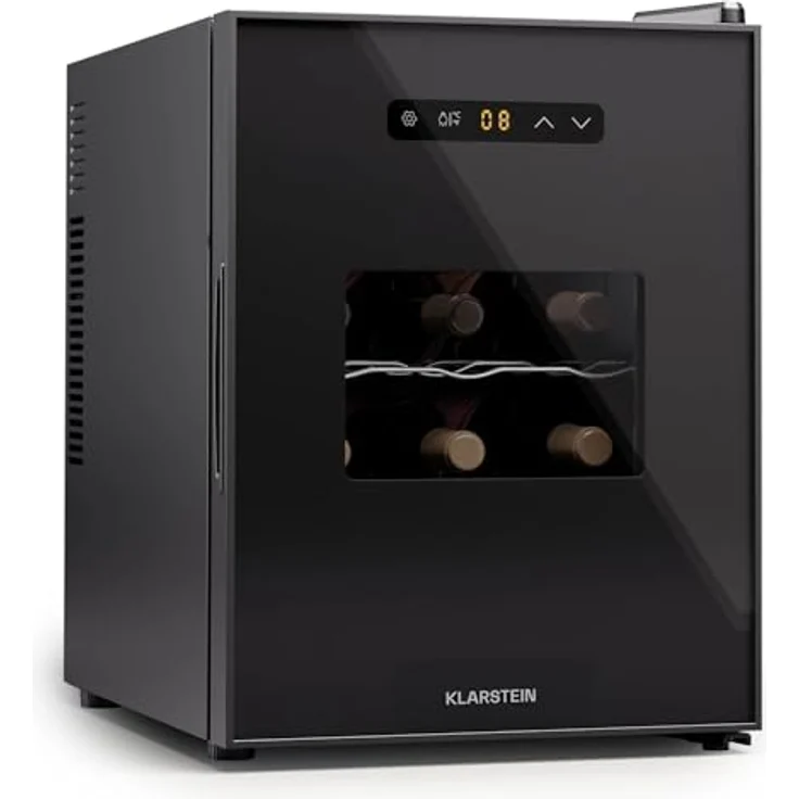 Klarstein Freistehender Weinkühlschrank 1 Zone, Getränkekühlschrank Klein, Kleiner Weinschrank, Wein-Kühlschrank Klein mit Glastür, Indoor/Outdoor Flaschenkühlschrank, Wine Fridge, 12 Flaschen – Bild 1