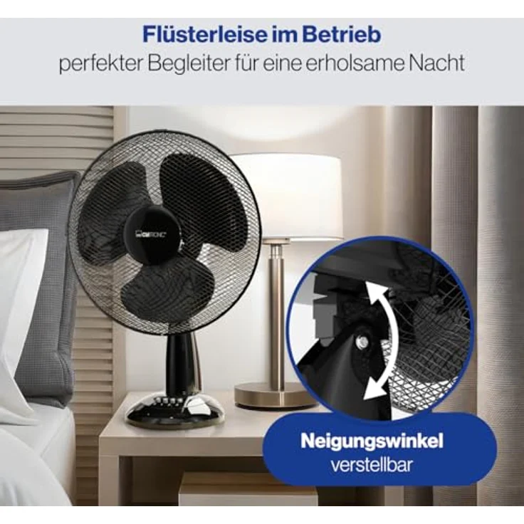 Clatronic VL 3602 Tischventilator 30 cm Durchmesser, oszillierend, 3 Geschwindigkeitsstufen, Neigungswinkel verstellbar, schwarz – Bild 3