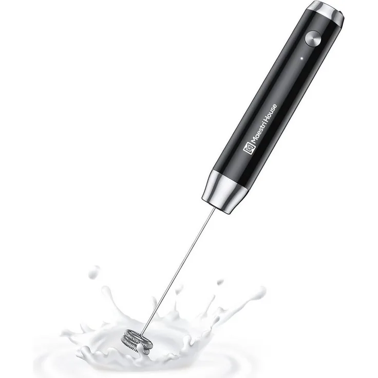 Maestri House Milchaufschäumer Tragbarer Elektrischer Schaummacher, Edelstahl Schwarz, Wiederaufladbar, Wasserdicht IPX6, Abnehmbarer Schneebesen