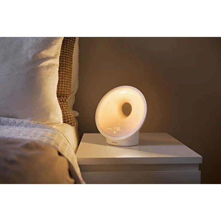 Philips Sleep & Wake-up Light, farbige Sonnenaufgangssimulation, 25 Lichtstärken, mehrere Töne und Musik, Mitternachtslicht, Entspannungs- und Atemfunktion (Modell HF3651/01) – Bild 2