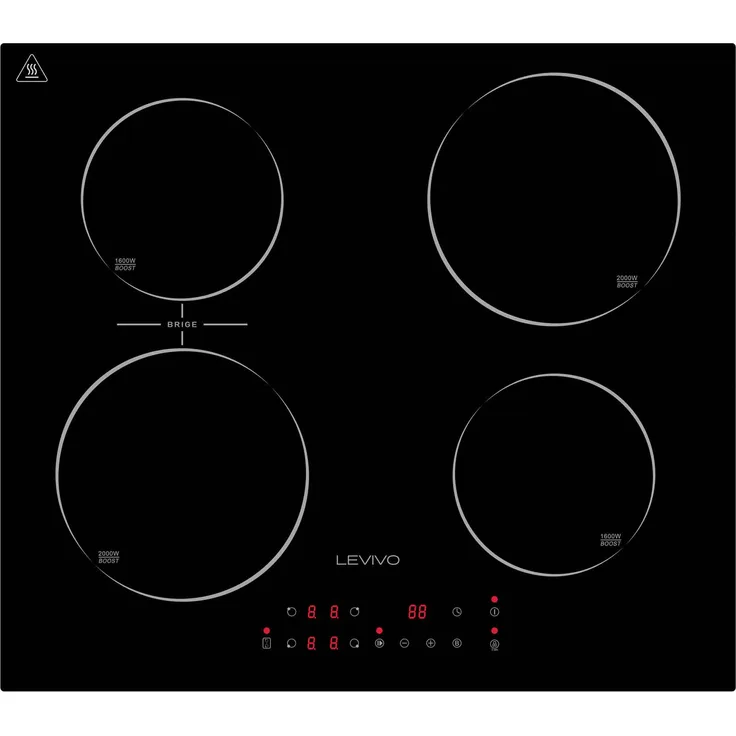 LEVIVO Einbau Induktionskochfeld 60 cm, 4 Kochzonen, 7200 W, 9 Leistungsstufen, Booster, Touch-Control, Timer, Bridge-Funktion