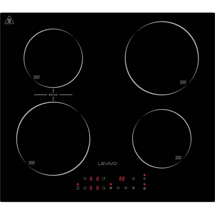 LEVIVO Einbau Induktionskochfeld 60 cm, 4 Kochzonen, 7200 W, 9 Leistungsstufen, Booster, Touch-Control, Timer, Bridge-Funktion
