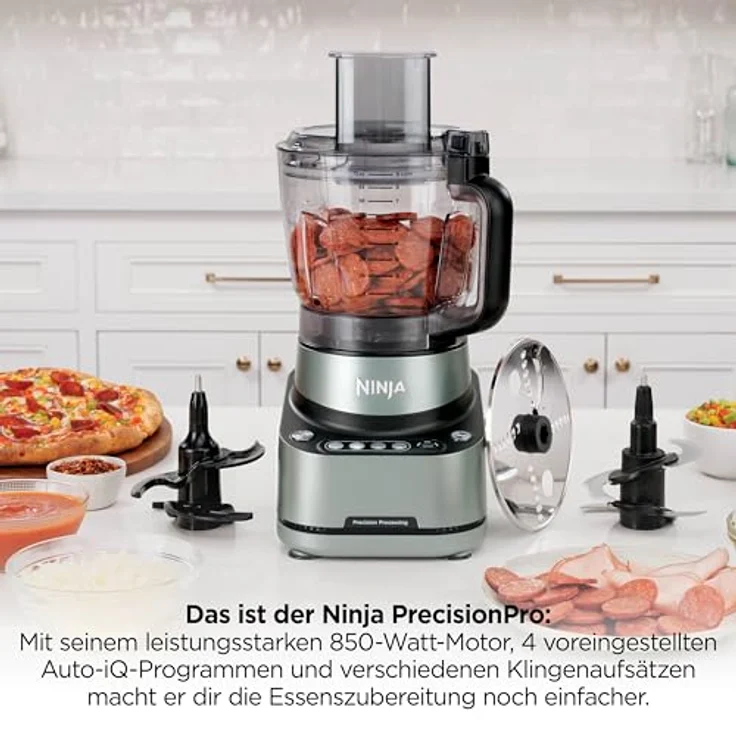 Ninja PrecisionPro BZ651EU Küchenmaschine 850 W, 2,1 l BPA-freie Schüssel, Auto-iQ Programme, Edelstahlmesser, grau – Bild 2