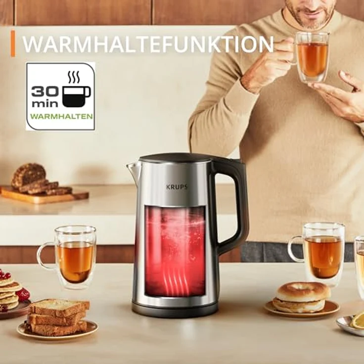 Krups BW871DF0 Wasserkocher, 1,7 Liter, 6 Temperaturen, Echtzeit-Display, Warmhaltefunktion, Edelstahl, Auto-Abschaltung – Bild 4