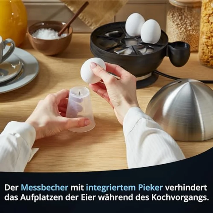 KHG Eierkocher Edelstahl, für bis zu 7 Eier, inkl. Messbecher mit Nadel, 380 W, Edelstahlheizplatte – Bild 4