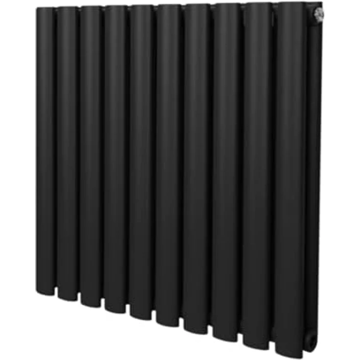 Monster Shop Röhrenheizkörper Oval 600 x 600mm, Horizontaler Wandheizkörper aus Matt Schwarz Kohlenstoffstahl mit 2684 BTU Leistung, inkl. Befestigungsset und Reinigungsbürste – Bild 1