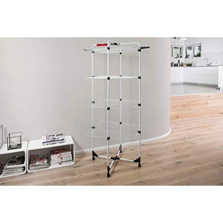 Vileda Mixer 4 Wäscheständer, 40 m Leinenlänge, 4 Ebenen für 4 Waschladungen, Flex-Gelenk, rollbar, Stahl – Bild 3