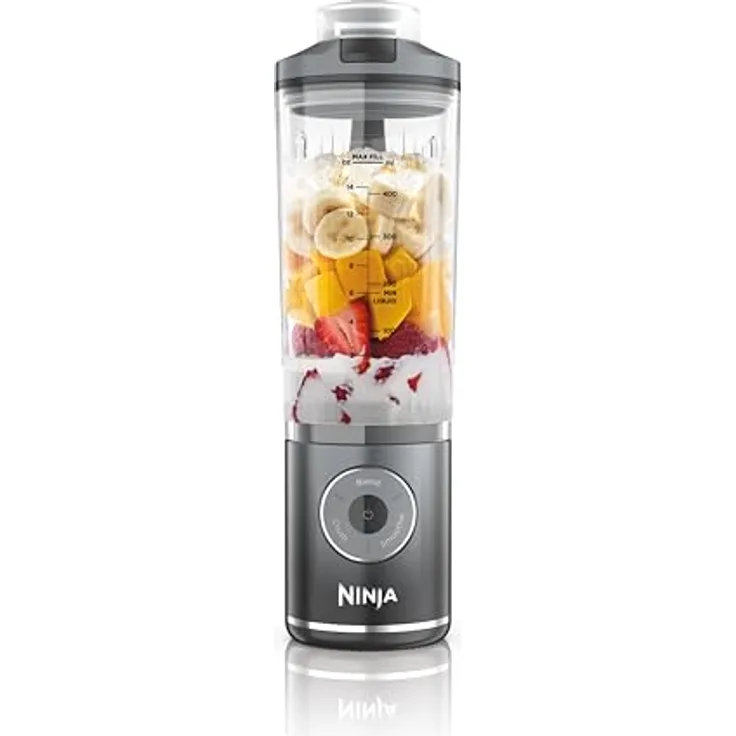 Ninja BC251EUGY, Tragbarer Mixer, 0,57 l, leistungsstarker Eis-Crusher, grau-transparent, kabellos, Auto-iQ-Technologie