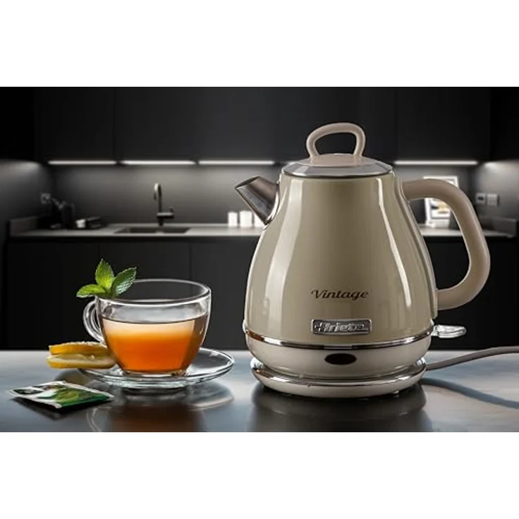 Ariete 2868 Vintage, elektrischer Design-Wasserkocher aus Edelstahl für Aufgussgetränke, Tee und Kräutertees, Abschaltautomatik, ergonomischer Griff, 1 Liter, 1600 W, Beige – Bild 3