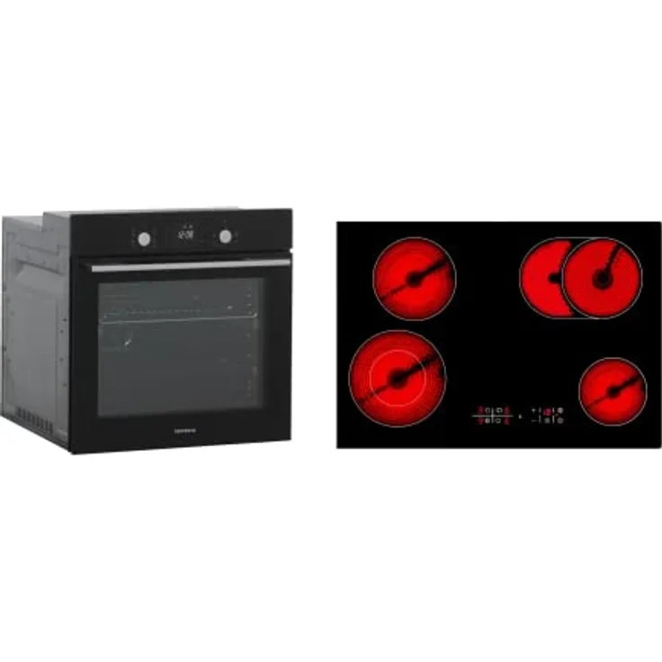 Backofen Einbau Herdset autark Glas Schwarz Glaskeramik Kochfeld 77 cm Respekta