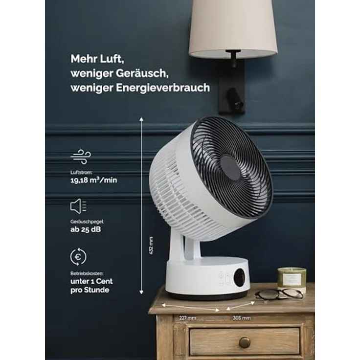 MEACO MeacoFan Sefte® 10 Pro – Akku-Tischventilator, 25 dB leise, 40 Std. Laufzeit, 1150 m³/h Luftleistung, 12 Geschwindigkeitsstufen, 3D-Oszillation, Nachtmodus, Timer, Fernbedienung, 3 Jahre Garantie – Bild 2