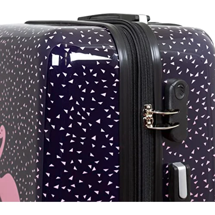 Trendyshop365 bunter praktischer Hartschalen Citykoffer - Flamingo Motiv - 67 Zentimeter 4 Rollen Tiermotiv, pink-blau – Bild 3
