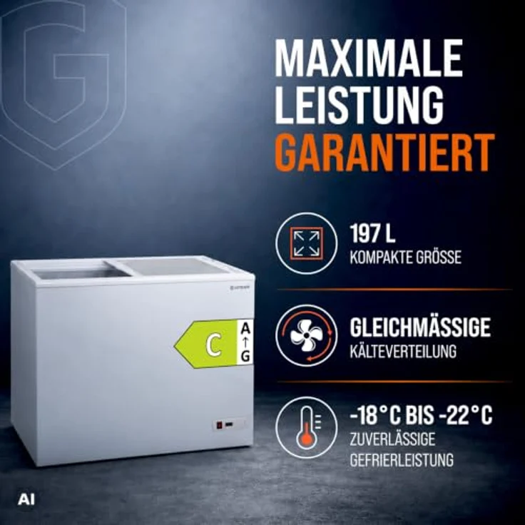 GASTROHERO Tiefkühltruhe ECO 200, 197 Liter Lagerkapazität mit Glasschiebedeckel, abschließbar, statische Kühlung – Bild 2