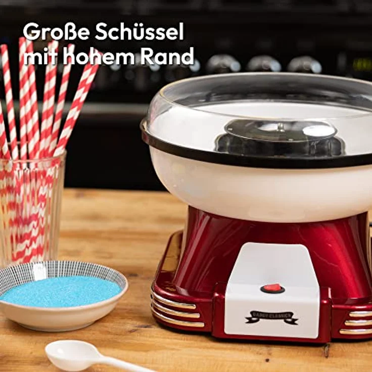 Gadgy Zuckerwattemaschine für Zuhause | Retro Cotton Candy Machine | mit Zucker oder Zuckerfreie Harte Süßigkeiten Bonbons zu Benutzen | 500W Rot Weiß – Bild 3