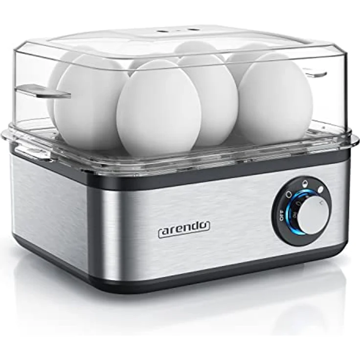 Arendo Eierkocher Edelstahl für 1 bis 8 Eier - Egg Cooker - 500 W ? Kontroll Leuchte ? Drehregler für drei Härtegrade - spülmaschinengeeignet - Edelstahl gebürstet – Bild 2