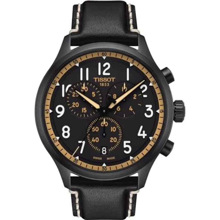 Tissot Chrono XL Vintage, Herren Quarz Chronograph Armbanduhr mit schwarzem PVD-Gehäuse, 45 mm, Lederarmband, Wasserdicht bis 10 bar