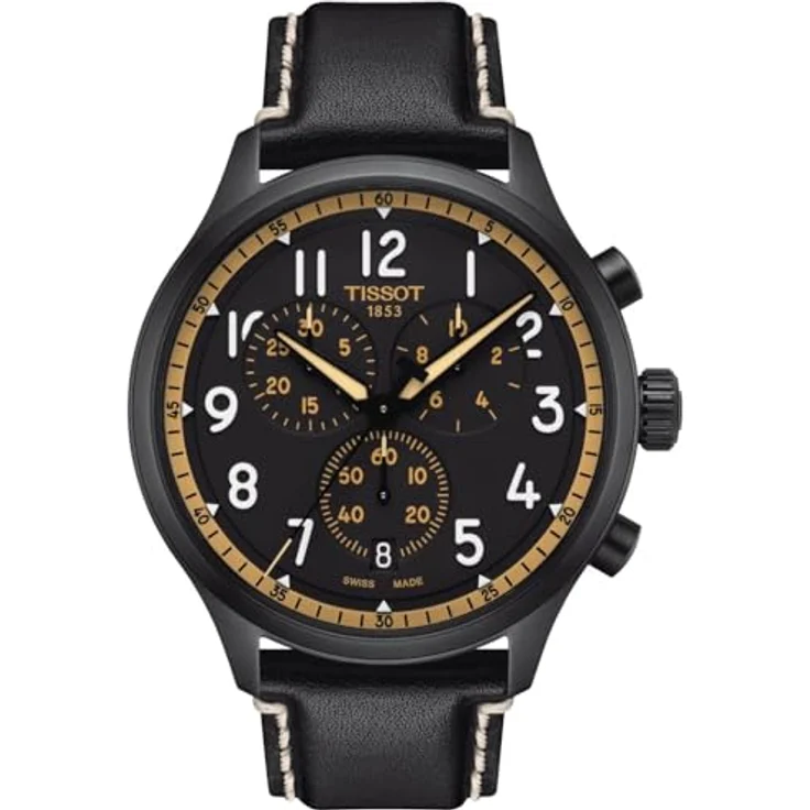 Tissot Chrono XL Vintage, Herren Quarz Chronograph Armbanduhr mit schwarzem PVD-Gehäuse, 45 mm, Lederarmband, Wasserdicht bis 10 bar – Bild 1