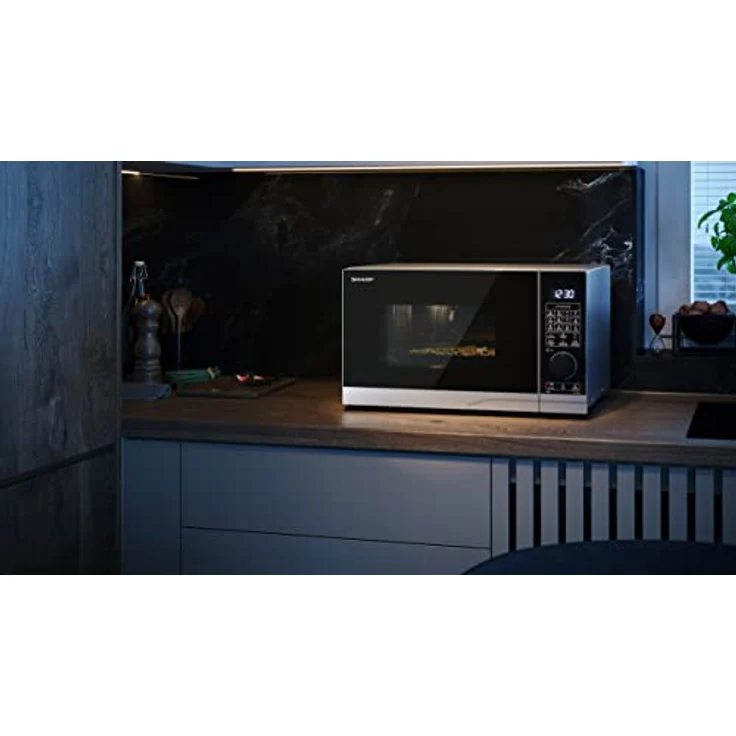 SHARP PC284AES Mikrowelle mit Grill und Konvektion (Heißluft) (Mikrowelle: 900W, Grill: 1250W, Heißluft: 2200W, 10 Leistungsstufen, Auftaufunktion, Abmessungen: 539x300x485cm), silber – Bild 3