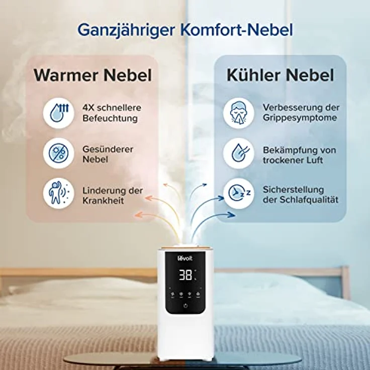 LEVOIT Smart Luftbefeuchter, Warm-/Kalter Nebel max 550 ml/h, 4,5L Humidifier bis 40㎡ 45H, 26dB Aroma Raumbefeuchter mit Nachtlicht für Schlafzimmer Kinderzimmer und Pflanzen, Exklusiv bei Amazon – Bild 3
