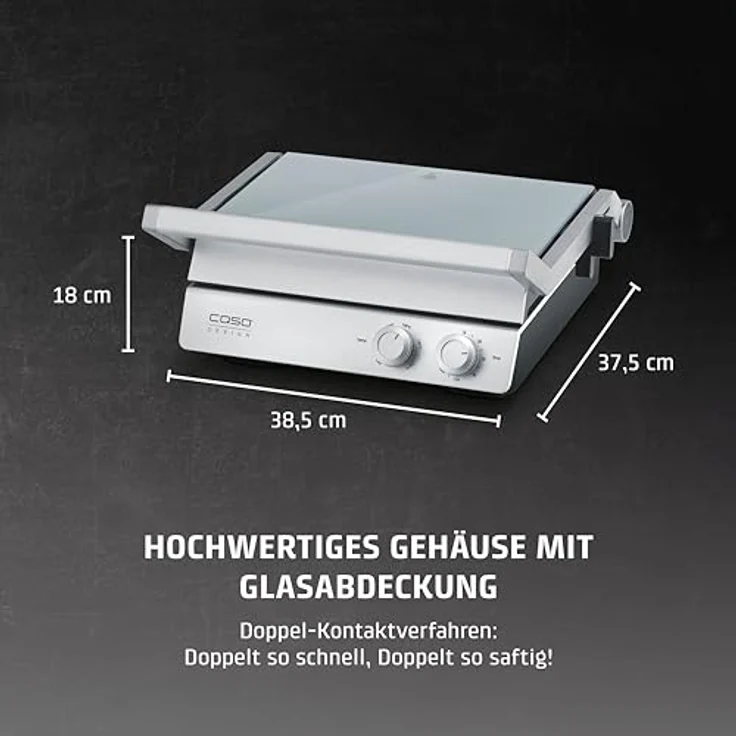 Caso SteakChef, Doppel-Kontaktgrill aus Edelstahl mit Antihaftbeschichtung, 2000 Watt, Temperatur 100-220°C, als Tischgrill nutzbar, große Grillfläche von 1440 cm², abnehmbare und spülmaschinengeeignete Platten – Bild 2