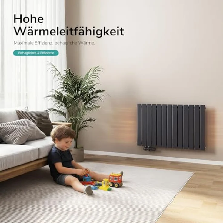 Emke Heizkörper 63x85cm, 1136W Anthrazit, Doppellagig, horizontal, ideal für Bäder und Küchen – Bild 2