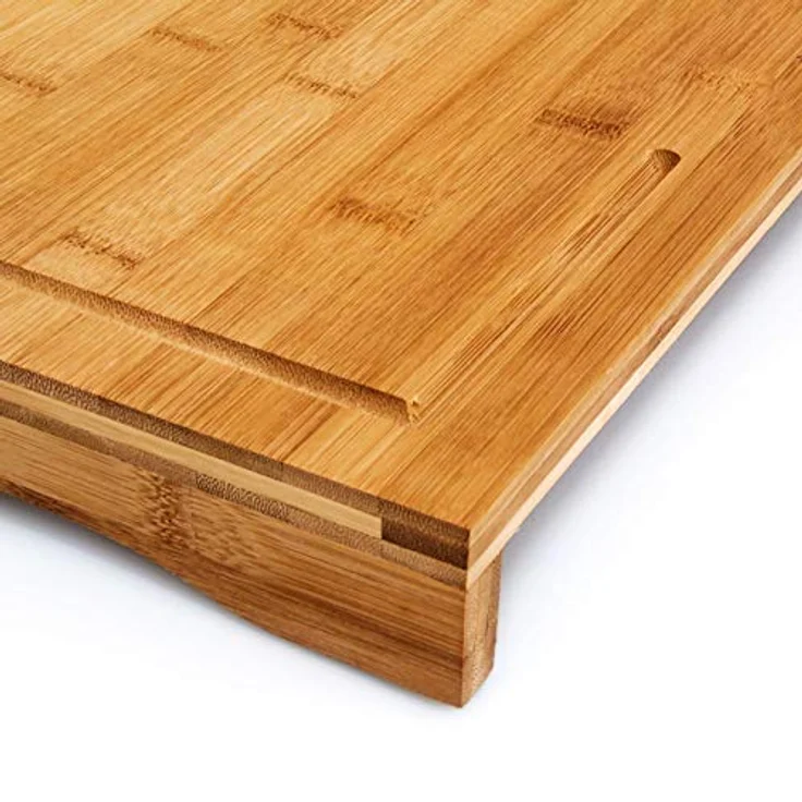 Relaxdays Schneidebrett Bambus HxBxT: ca. 4,5 x 52 x 29 cm großes und robustes Holzbrett Küchenbrett mit Saftrinne Schneidunterlage aus Holz zum Tranchieren als Servierbrett und Herdabdeckung, natur – Bild 7