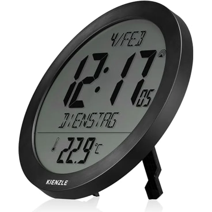Kienzle Funkwanduhr Tischuhr mit 18,7 cm Display, Temperaturanzeige, DCF-Zeit, Datum, 2 Weckzeiten, Schlummerfunktion, schwarz – Bild 3