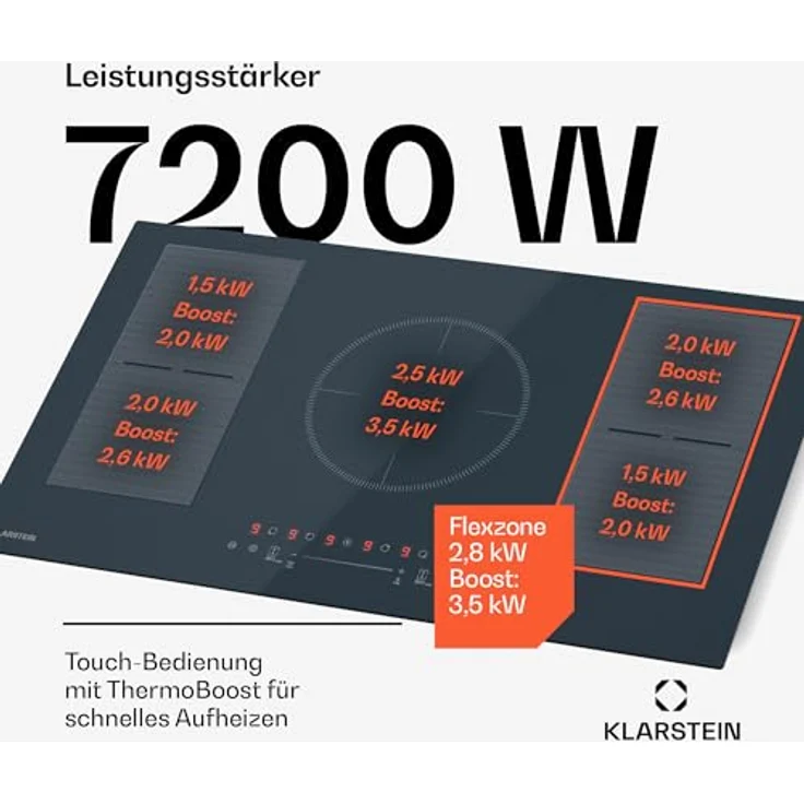 Klarstein Delicatessa 90 Flex Induktionskochfeld – 5-Zonen-Einbaukochfeld, 9.500 W Mit Thermoboost, Flexzone, Sensecontrol, Timer Und Kindersicherung, Glaskeramik Anthrazit, 90-cm-Design – Bild 4