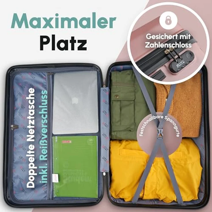 Easy Move ABS Hartschalenkoffer [ERGONOMISCH & SICHER] - Großer Trolley Koffer mit 360° Rädern, Zahlen Schloss - reisekoffer groß, hartschalenkoffer, Luggage (Rose Gold, L) – Bild 4