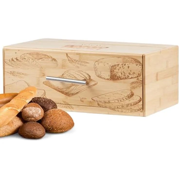 ecosa Brotbox aus nachhaltigem Bambus mit Edelstahlgriff und herausnehmbarer Krümelschublade, Brotkasten in Naturfarben - Preisvergleich