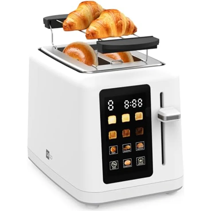 aeco toastlab MAX Toaster 2 Scheiben, LED Touchscreen, 850W, 6 Bräunungsstufen, Brötchenaufsatz, Auftaufunktion, Liftfunktion, weiß