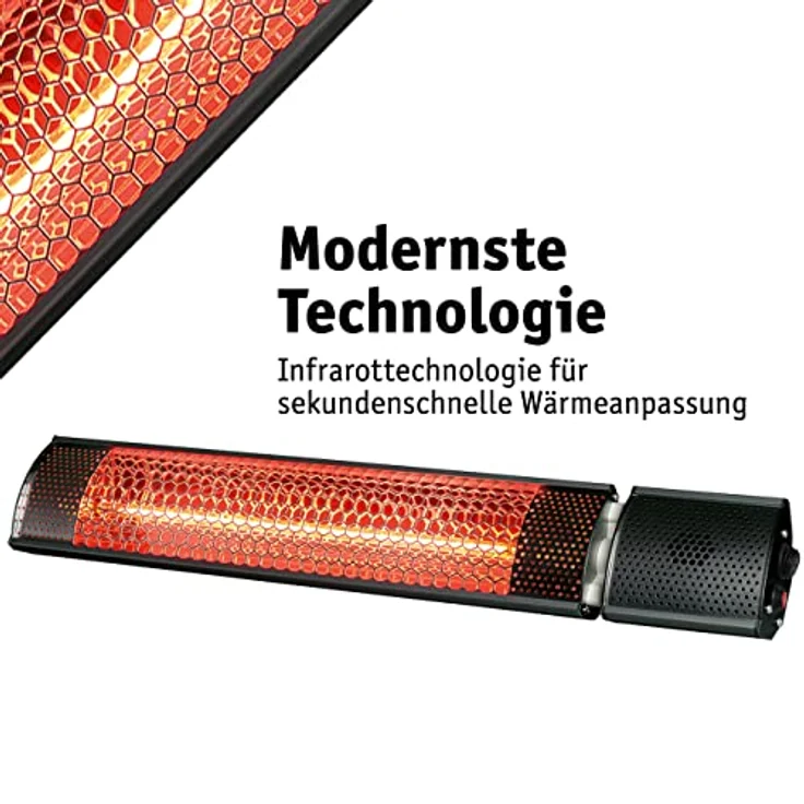 WALTER Professional Infrarot Wandheizstrahler 2000 W, Karbon-Infrarot Technik, energieeffizient & blitzschnell aufgeheizt, Terrassenheizer, 2 Heizstufen, Fernbedienung, inkl. Wandhalterung, schwarz – Bild 2