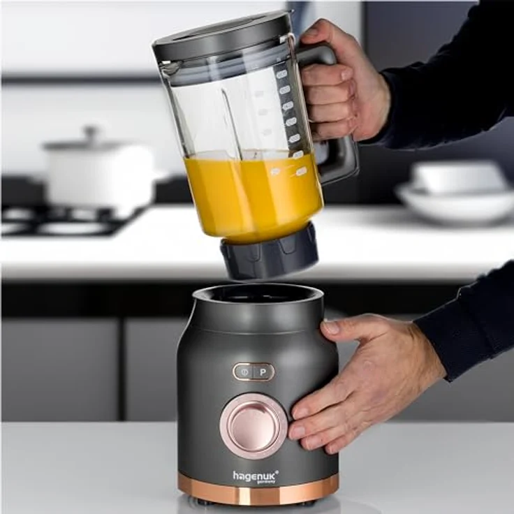 HAGENUK 2in1 Powermixer und Smoothiemaker | 1200 Watt | Glasbehälter 1,8 Liter | To-Go-Becher aus Tritan Kunststoff | BPA Frei – Bild 5