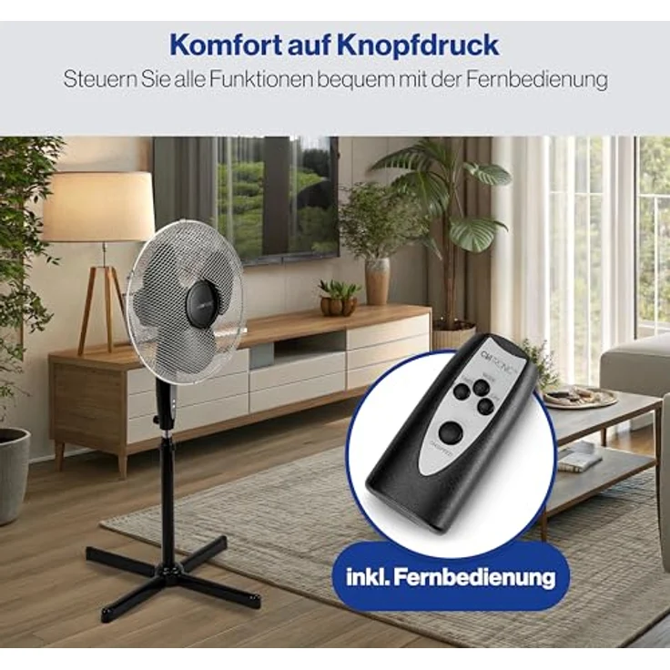 Clatronic VL 3741 S Standventilator, Ø 40 cm, Oszillierend, 3 Laufgeschwindigkeiten, 2 elektronische Windmodus-Funktionen, elektronischer Timer, Fernbedienung, schwarz – Bild 4