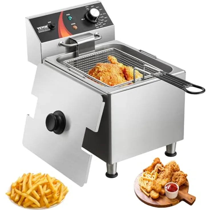 VEVOR Kommerzielle Fritteuse, 3100W Elektrische Aufsatzfritteuse mit 9 L Edelstahl Einölfritteuse für Restaurant Café Bar