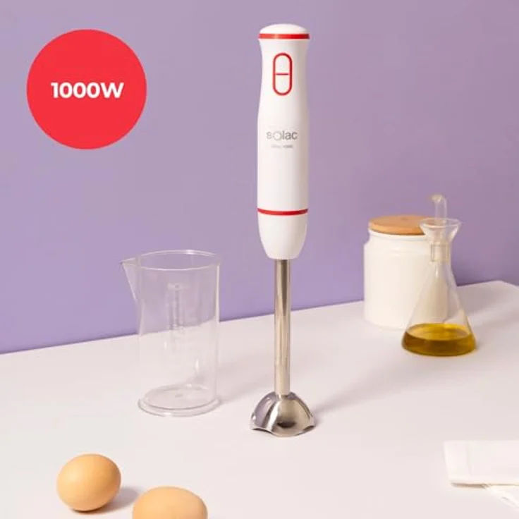 Solac Stabmixer Mixo 1000, 1000W mit 2 Geschwindigkeiten und Turbo, Edelstahlklingen und Schneebesen, BPA-frei, inkl. Messbecher – Bild 2