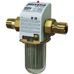 HDmirrorR Wasserfilter MHF 1" mV Helvetia Schutzfilter, Doppel-Filtereinsatz für Wasser bis 30 °C, Metalltisch, hochwertiger Kunststoff in PN 16, Messing Gewindeanschluss, Edelstahl Filter - blau