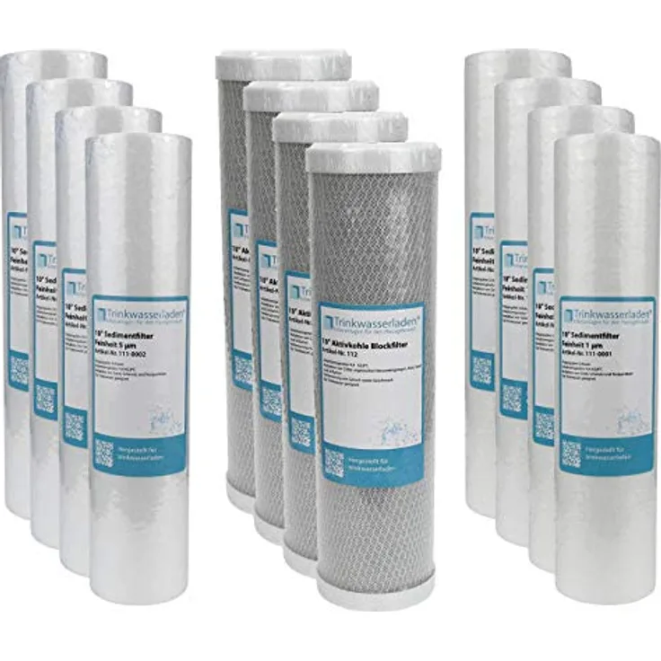 Trinkwasserladen Umkehrosmose 10 Zoll 12-teiliges Filterset, inkl. Sediment- und Aktivkohlefilter, 2 Jahre Lebensdauer
