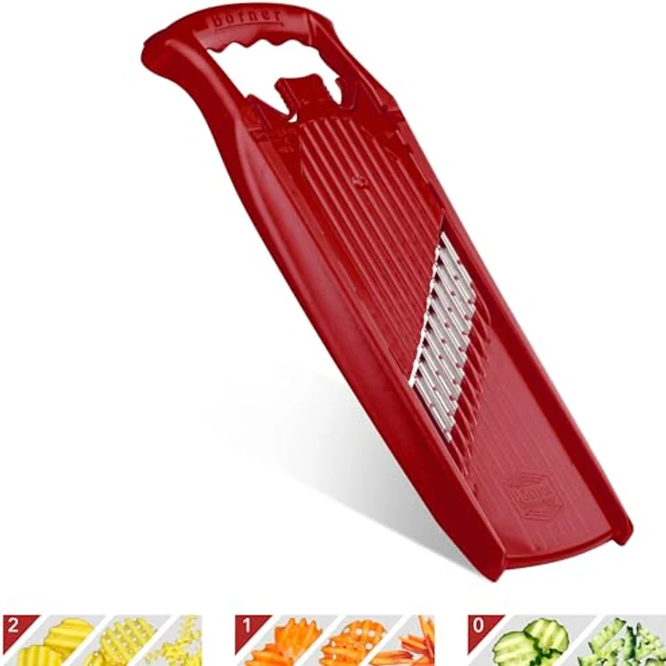 Börner Gemüseschneider Welle-Waffel PowerLine, Gitterkartoffel-Schneider mit 3 Schnittstärken, integriertem Kindersicherung, ergonomischem Griff und mikrofein-geschliffenen Edelstahlmessern, BPA-frei – Bild 1