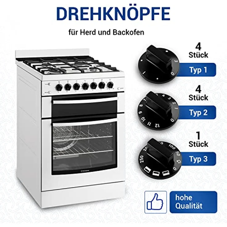 VIOKS Drehknopf Herd Knebel 52mmØ Set - 9x Herd Knopf Schwarz & Herd Ersatzteile Drehknopf 6mm Achse - Knöpfe & Schalter für Backöfen & Herde – Bild 2