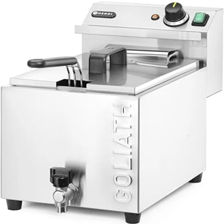 HENDI Fritteuse XL GOLIATH, 10L, 400V/10,2kW, mit Ablasshahn, Frittierkorb und Deckel, Temperaturbereich 50°-190°C, Edelstahl, Kaltzone – Bild 2