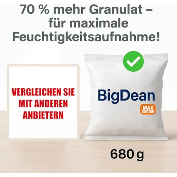 BigDean 8 Stück Luftentfeuchter Nachfüllpack, je 680 g Granulat, geräuschlos und wartungsfrei, ideal gegen Schimmel und Feuchtigkeit – Bild 2