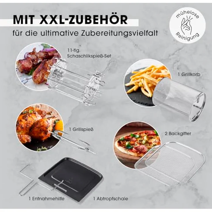 GOURMETmaxx XXL-Heißluftfritteuse mit großem Fassungsvermögen (12L) und 10 Programmen für eine schnelle & mühelose Zubereitung | Touchdisplay und Timer-Funktion | Inkl. umfangreichem Zubehörpaket - Preisvergleich – Bild 4