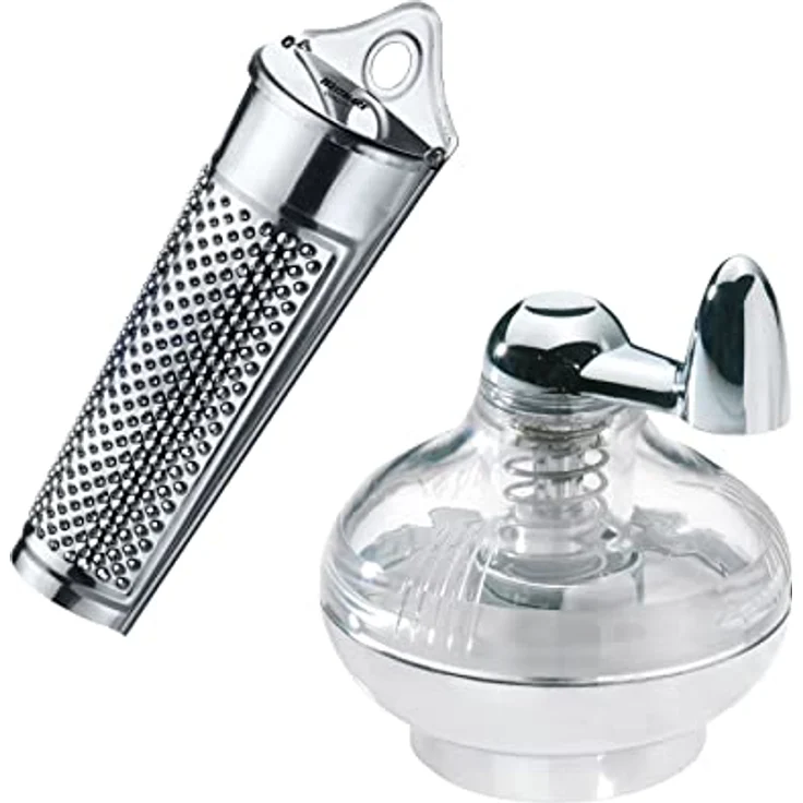 Westmark Muskatmühle und Muskatreibe mit Vorratsfläche, aus Kunststoff und rostfreiem Edelstahl, Silber/Transparent, 695722E6 – Bild 1
