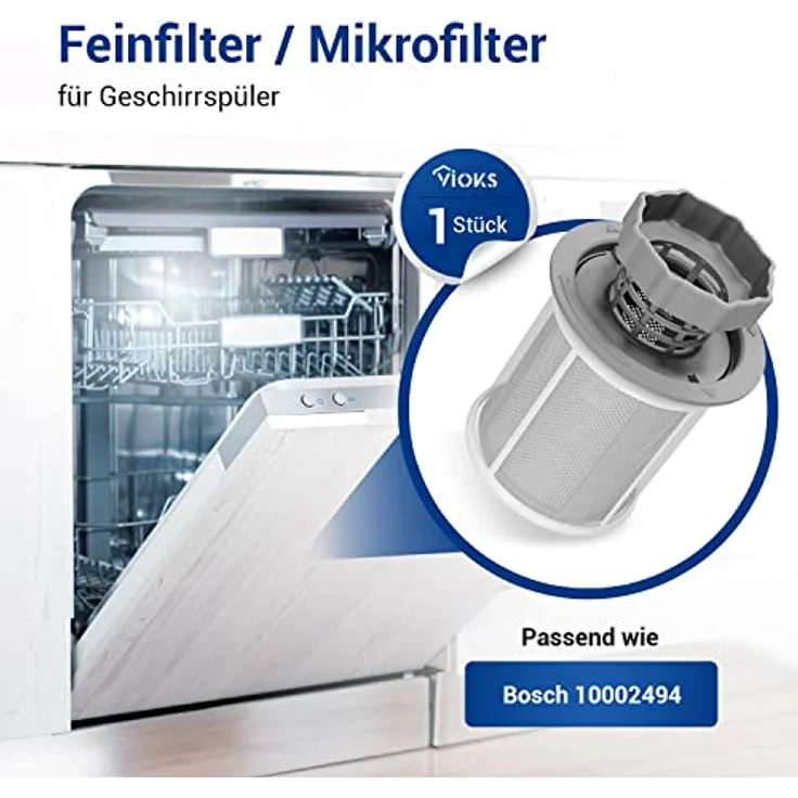 VIOKS Sieb Mikrosieb Feinsieb Set Ersatz für 427903/00427903 Mikrofilter 3-teilig Filter für Bosch Geschirrspüler Siemens Spülmaschine Neff/Whirlpool/Philips – Bild 2
