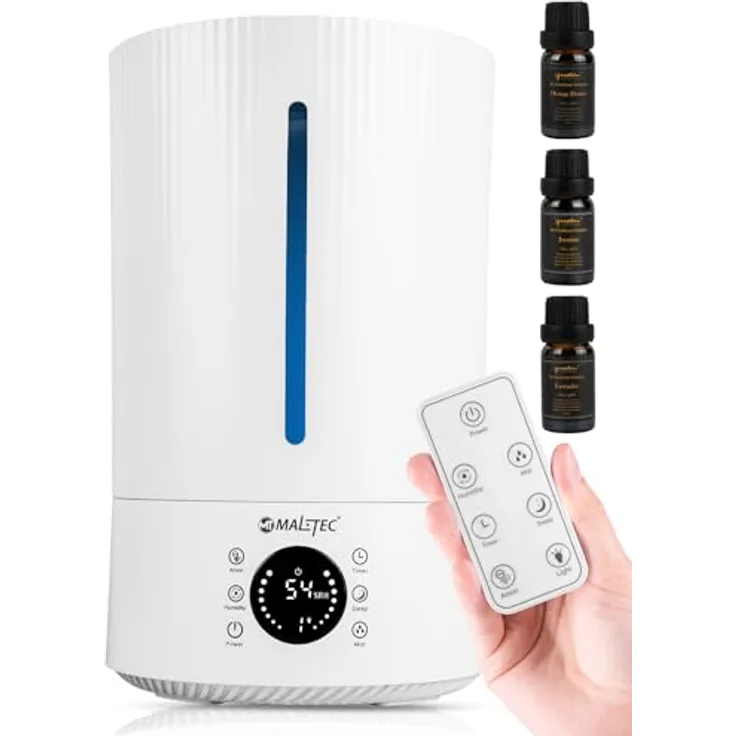 MalTec Luftbefeuchter Ionisator Diffusor WT5000ION mit Ölen bis 35m2 Aromatherapie 3 Stufen, Weiß