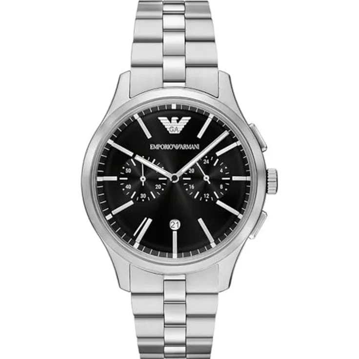 Emporio Armani Watch AR11691, Chronograph mit Kalenderfunktion, Silber-Edelstahlarmband, 42 mm Gehäusedurchmesser, Schwarz Zifferblatt – Bild 1